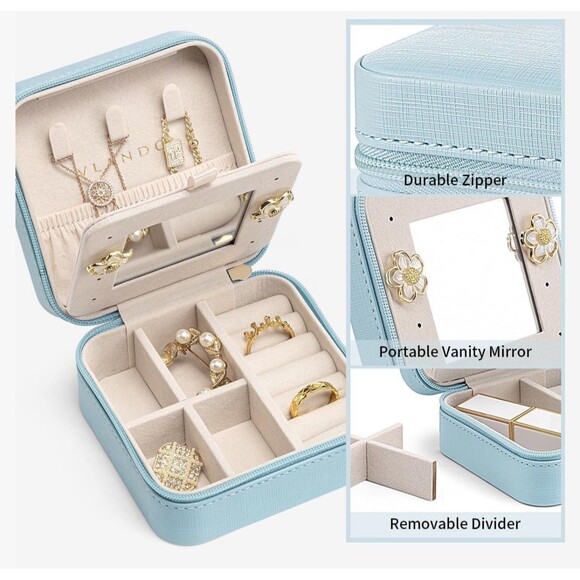 Vlando Mini Travel Portable Zip Jewlery Case In Mint Green New - Picture 2 of 9